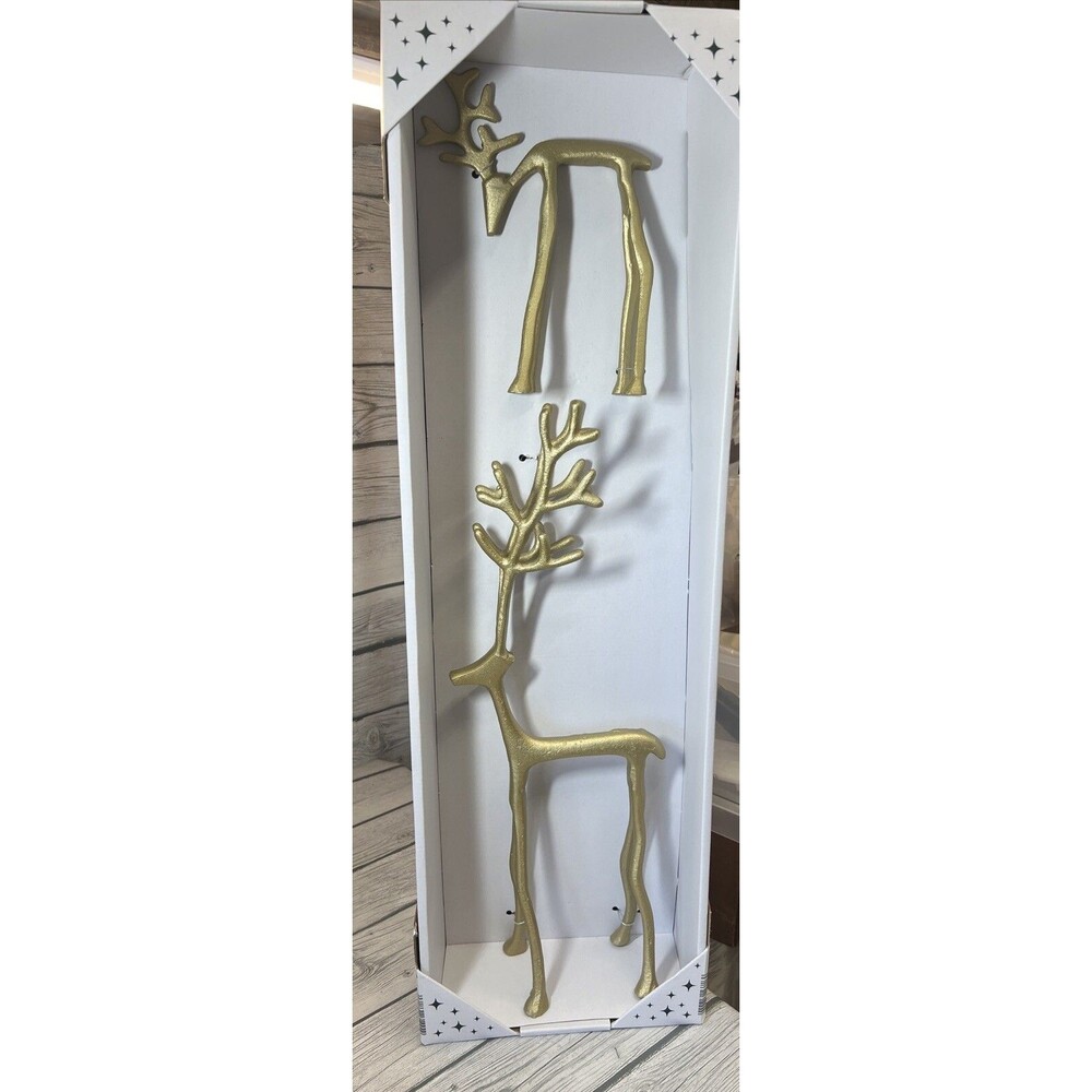 Aldi Merry Moments Brass Sculpted Deer Pottery Barn Dupe SET 2 Gold Christmas